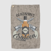 Eigen naam Cowboy Revolver Pistool Whiskey Saloon Golfhanddoek (Voorkant)