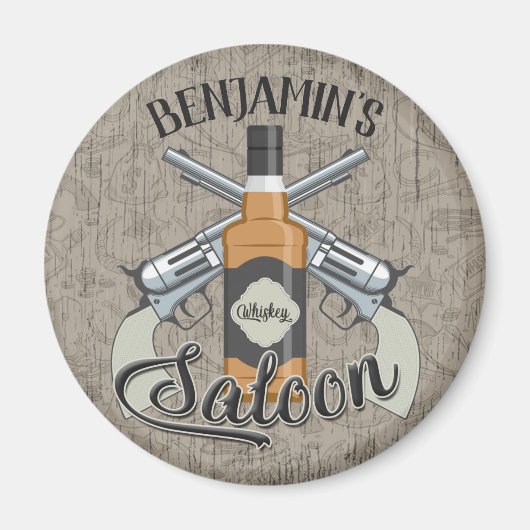 Eigen naam Cowboy Revolver Pistool Whiskey Saloon Magneet (Voorkant)