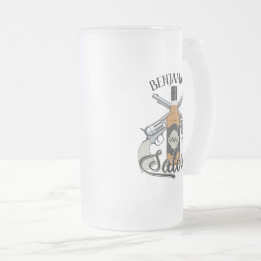 Eigen naam Cowboy Revolver Pistool Whiskey Saloon Matglas Bierpul (Voorkant rechts)