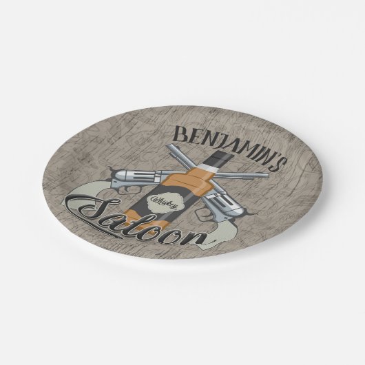 Eigen naam Cowboy Revolver Pistool Whiskey Saloon Papieren Bordje (Gekanteld)