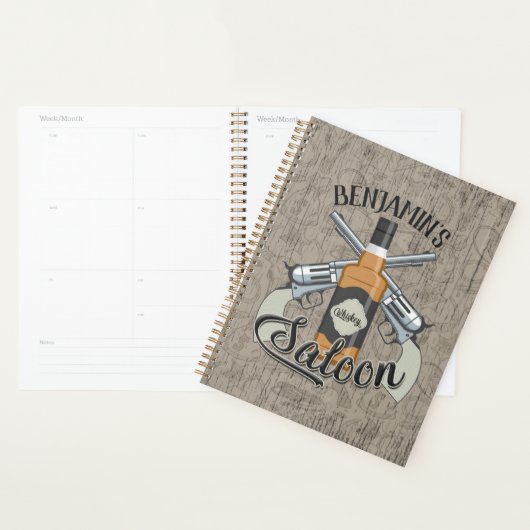 Eigen naam Cowboy Revolver Pistool Whiskey Saloon Planner (Display)