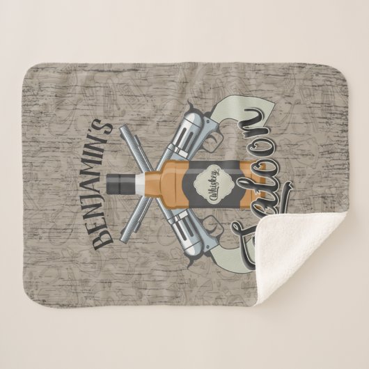 Eigen naam Cowboy Revolver Pistool Whiskey Saloon Sherpa Deken (Voorkant (horizontaal))