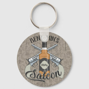 Eigen naam Cowboy Revolver Pistool Whiskey Saloon Sleutelhanger