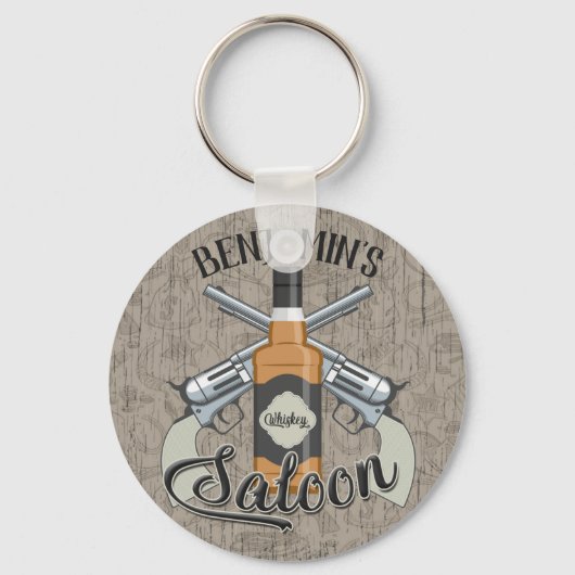Eigen naam Cowboy Revolver Pistool Whiskey Saloon Sleutelhanger (Voorkant)