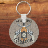 Eigen naam Cowboy Revolver Pistool Whiskey Saloon Sleutelhanger (Voorkant)