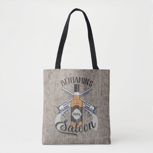 Eigen naam Cowboy Revolver Pistool Whiskey Saloon Tote Bag (Voorkant)