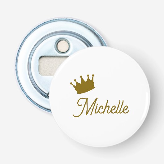 Eigen Naam Creatieve Trendy Gouden Kleur Script Button Flesopener (Voorkant)