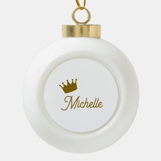 Eigen Naam Creatieve Trendy Gouden Kleur Script Keramische Bal Ornament (Voorkant)