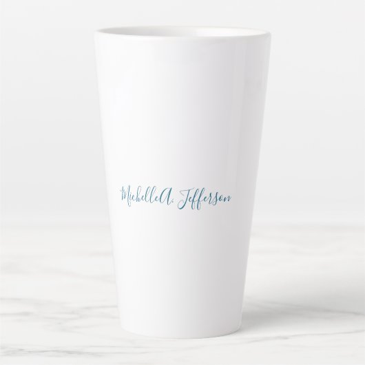 Eigen Naam Creatieve Trendy Witte Oceaanblauw Latte Mok (Voorkant)