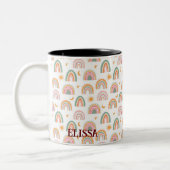Eigen naam Cute Boho Rainbow Naadless Pattern Tweekleurige Koffiemok (Links)