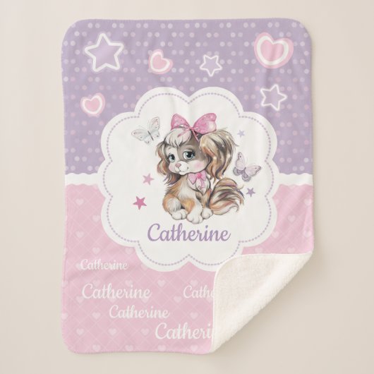 Eigen naam Cute Puppy girl in pastelwaterverf Sherpa Deken (Voorkant)