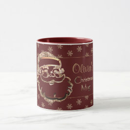 Eigen naam: Cute Santa Red Maroon Gold Kerstmis Mok