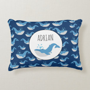 Eigen naam diepzee Blue Ocean Whale Patroon Accent Kussen