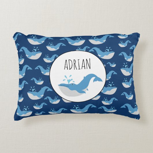 Eigen naam diepzee Blue Ocean Whale Patroon Accent Kussen (Voorkant)