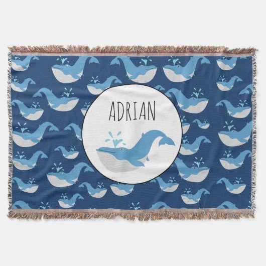 Eigen naam diepzee Blue Ocean Whale Patroon Deken (Voorkant)