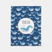 Eigen naam diepzee Blue Ocean Whale Patroon Fleece Deken (Voorkant)