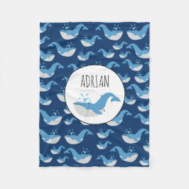 Eigen naam diepzee Blue Ocean Whale Patroon Fleece Deken
