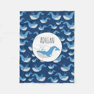 Eigen naam diepzee Blue Ocean Whale Patroon Fleece Deken