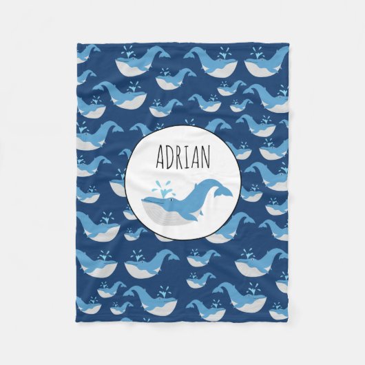 Eigen naam diepzee Blue Ocean Whale Patroon Fleece Deken (Voorkant)