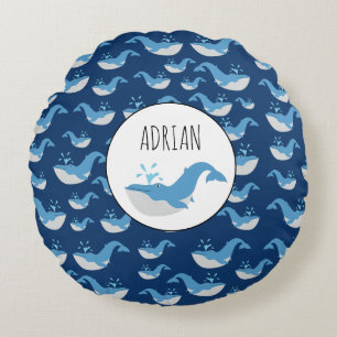 Eigen naam diepzee Blue Ocean Whale Patroon Rond Kussen