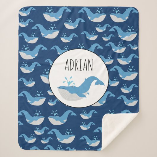 Eigen naam diepzee Blue Ocean Whale Patroon Sherpa Deken (Voorkant)