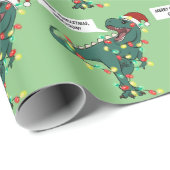 Eigen naam Dinosaur Merry kerstlampjes Kinder Cadeaupapier (Rol Hoek)