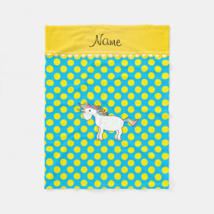 Eigen naam: eenhoorn-blauw-gele polkadots fleece deken