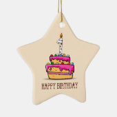 Eigen naam, eerste verjaardag, roze roze rokerrok keramisch ornament (Rechts)