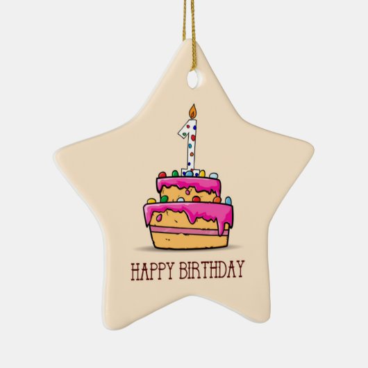 Eigen naam, eerste verjaardag, roze roze rokerrok keramisch ornament (Rechts)