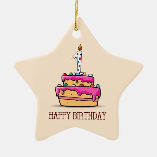 Eigen naam, eerste verjaardag, roze roze rokerrok keramisch ornament (Voorkant)