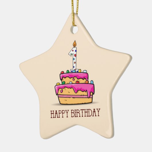 Eigen naam, eerste verjaardag, roze roze rokerrok keramisch ornament (Links)