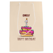 Eigen naam, eerste verjaardag, roze roze rokerrok medium cadeauzakje (Voorkant)