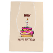 Eigen naam, eerste verjaardag, roze roze rokerrok medium cadeauzakje (Achterkant)