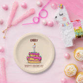 Eigen naam, eerste verjaardag, roze roze rokerrok papieren bordje (Feest)