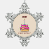 Eigen naam, eerste verjaardag, roze roze rokerrok tin sneeuwvlok ornament (Voorkant)