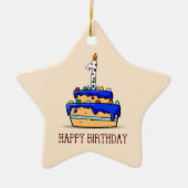 Eigen naam, eerste verjaardag, zoete blauwe cokes keramisch ornament (Voorkant)