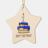 Eigen naam, eerste verjaardag, zoete blauwe cokes keramisch ornament (Links)