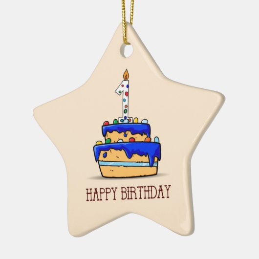 Eigen naam, eerste verjaardag, zoete blauwe cokes keramisch ornament (Links)