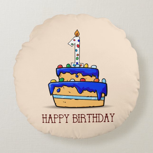 Eigen naam, eerste verjaardag, zoete blauwe cokes rond kussen (Voorkant)