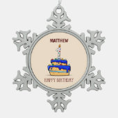 Eigen naam, eerste verjaardag, zoete blauwe cokes tin sneeuwvlok ornament (Voorkant)