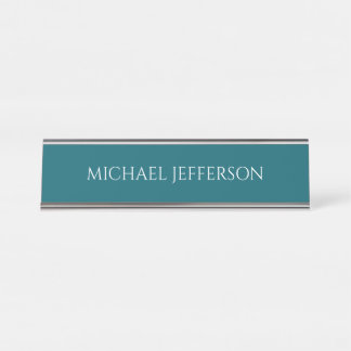 Eigen naam effen donker teal kleur gepersonaliseer bureau naambordje