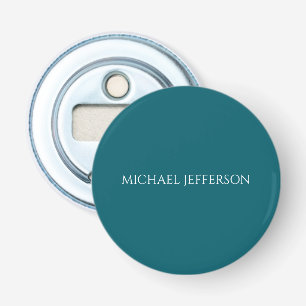 Eigen naam effen donker teal kleur gepersonaliseer button flesopener