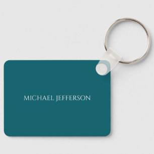 Eigen naam effen donker teal kleur gepersonaliseer sleutelhanger