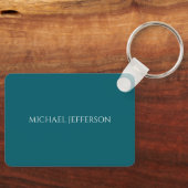 Eigen naam effen donker teal kleur gepersonaliseer sleutelhanger (Voorkant)