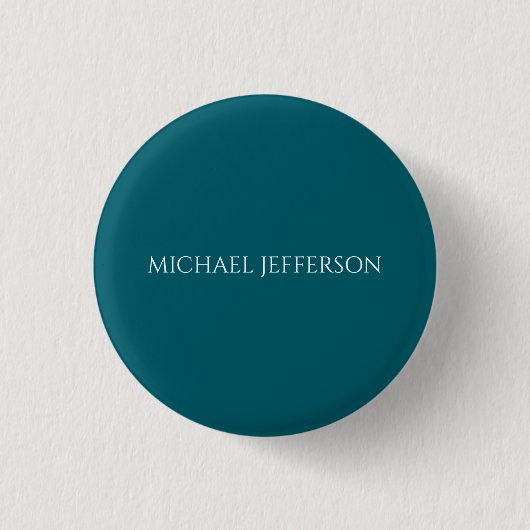 Eigen naam effen donker turquoise kleur gepersonal ronde button 3,2 cm (Voorkant)