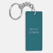Eigen naam effen donker turquoise kleur gepersonal sleutelhanger (Voorkant Links)