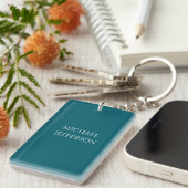 Eigen naam effen donker turquoise kleur gepersonal sleutelhanger (Voorkant Rechts)