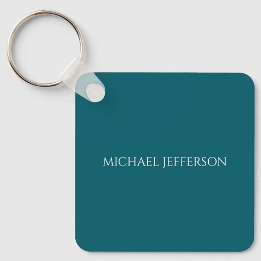 Eigen naam effen donker turquoise kleur gepersonal sleutelhanger (Voorkant)