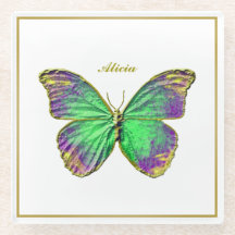 Eigen naam Emerald Butterfly Glass Onderzetter