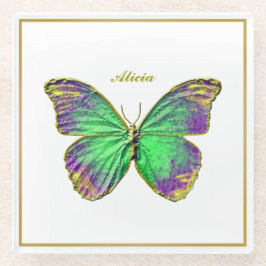 Eigen naam Emerald Butterfly Glass Onderzetter